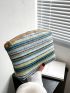 Striped Pattern Straw Bag For Vacation Beach