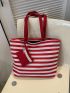 Neon Red Tote Bag Striped Pattern Shopper Bag With Purse