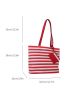 Neon Red Tote Bag Striped Pattern Shopper Bag With Purse