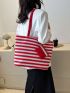 Neon Red Tote Bag Striped Pattern Shopper Bag With Purse