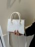 Stitch Detail Square Bag White Double Handle For Daily