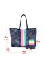 Camo Pattern Tote Bag Colorblock Striped Graphic Shopper Bag