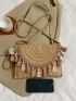 Pom Pom & Tassel Decor Straw Bag Flap Vacation