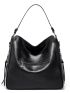 Artificial Leather Tote Bag, Fashion Zipper Crossbody Bag With Removable-strap Large Capacity Stitch Detail Bucket Bag