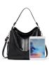 Artificial Leather Tote Bag, Fashion Zipper Crossbody Bag With Removable-strap Large Capacity Stitch Detail Bucket Bag