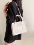 Small Square Bag White Zipper Front Decor For Work