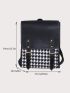 Houndstooth Pattern Flap Backpack Colorblock Fashionable Buckle Decor For Daily