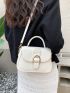 Small Square Bag White Buckle Decor Flap For Work