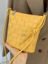 Mini Bucket Bag Braided Design Yellow PU For Daily Life