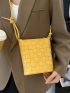Mini Bucket Bag Braided Design Yellow PU For Daily Life
