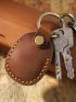 Genuine Leather 1pc Round Water Drop Access Card Protective Case Fashion Keyring Card Bag Vintage