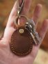 Genuine Leather 1pc Round Water Drop Access Card Protective Case Fashion Keyring Card Bag Vintage