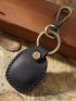 Genuine Leather 1pc Round Water Drop Access Card Protective Case Fashion Keyring Card Bag Vintage