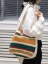 Women's Shoulder Handbag Crocheted Bag Large Shoulder Shopping Bag Tote Bag Aesthetic Canvas Tote Cute Tote Bag White Patchwork