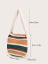 Women's Shoulder Handbag Crocheted Bag Large Shoulder Shopping Bag Tote Bag Aesthetic Canvas Tote Cute Tote Bag White Patchwork