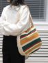 Women's Shoulder Handbag Crocheted Bag Large Shoulder Shopping Bag Tote Bag Aesthetic Canvas Tote Cute Tote Bag White Patchwork