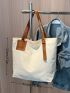 Patch Detail Shoulder Tote Bag Large Capacity For Daily Life