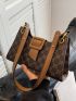 Letter Graphic Hobo Bag Buckle Decor Brown For Work Office