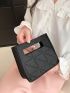 Mini Square Bag Black Geometric Pattern Double Handle For Daily