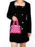 Small Neon-Pink Crochet Bag Hollow Out Double Handle With Drawstring Inner Pouch