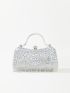 Rhinestone Decor Box Bag Mini Top Handle Silver For Party Prom Wedding, Perfect Bride Purse For Wedding, Prom & Party Events