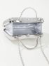 Rhinestone Decor Box Bag Mini Top Handle Silver For Party Prom Wedding, Perfect Bride Purse For Wedding, Prom & Party Events