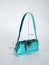 Metallic Baguette Bag Eyelet & Buckle Decor PU Funky For Daily Life