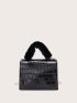 Mini Crocodile Embossed Square Bag Fluffy Handle Chain Strap For Daily
