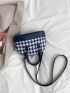 Small Dome Bag Blue Houndstooth Pattern Double Handle For Daily