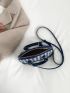 Small Dome Bag Blue Houndstooth Pattern Double Handle For Daily