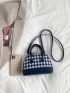 Small Dome Bag Blue Houndstooth Pattern Double Handle For Daily