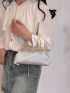 Silver Square Bag Pleated Detail Metal Decor For Party