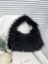 Black Fluffy Hobo Bag for Women