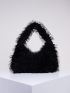 Black Fluffy Hobo Bag for Women