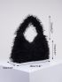 Black Fluffy Hobo Bag for Women