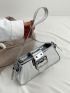 Buckle Decor Baguette Bag Metallic PU Funky