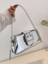 Buckle Decor Baguette Bag Metallic PU Funky