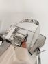 Buckle Decor Baguette Bag Metallic PU Funky