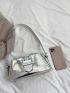 Buckle Decor Baguette Bag Metallic PU Funky