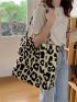 Large Leopard Print Shopper Bag Fashionable Double Handle For Shopping Leopard Pattern Canvas Tote Bag, Trendy Women's Large Capacity Shoulder Shopper Purse, Large Capacity Tote Bag For Work And Travel