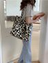 Large Leopard Print Shopper Bag Fashionable Double Handle For Shopping Leopard Pattern Canvas Tote Bag, Trendy Women's Large Capacity Shoulder Shopper Purse, Large Capacity Tote Bag For Work And Travel