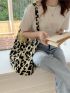 Large Leopard Print Shopper Bag Fashionable Double Handle For Shopping Leopard Pattern Canvas Tote Bag, Trendy Women's Large Capacity Shoulder Shopper Purse, Large Capacity Tote Bag For Work And Travel