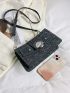 Flap Square Bag Chain & Studded Decor Polyester Fashionable For Daily Life