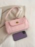 Pink Shoulder Bag With Flap Pocket Twist Lock Fashionable For Daily PU