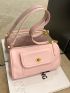 Pink Shoulder Bag With Flap Pocket Twist Lock Fashionable For Daily PU