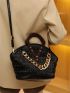 Chain Decor Top Handle Bag Ruched PU Black For Daily Life