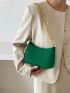Green Crocodile Print Hobo Bag Fashionable Polyester Solid Zipper With Chain For Daily Life