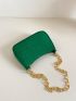 Green Crocodile Print Hobo Bag Fashionable Polyester Solid Zipper With Chain For Daily Life