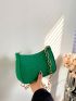 Green Crocodile Print Hobo Bag Fashionable Polyester Solid Zipper With Chain For Daily Life
