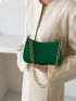 Green Crocodile Print Hobo Bag Fashionable Polyester Solid Zipper With Chain For Daily Life